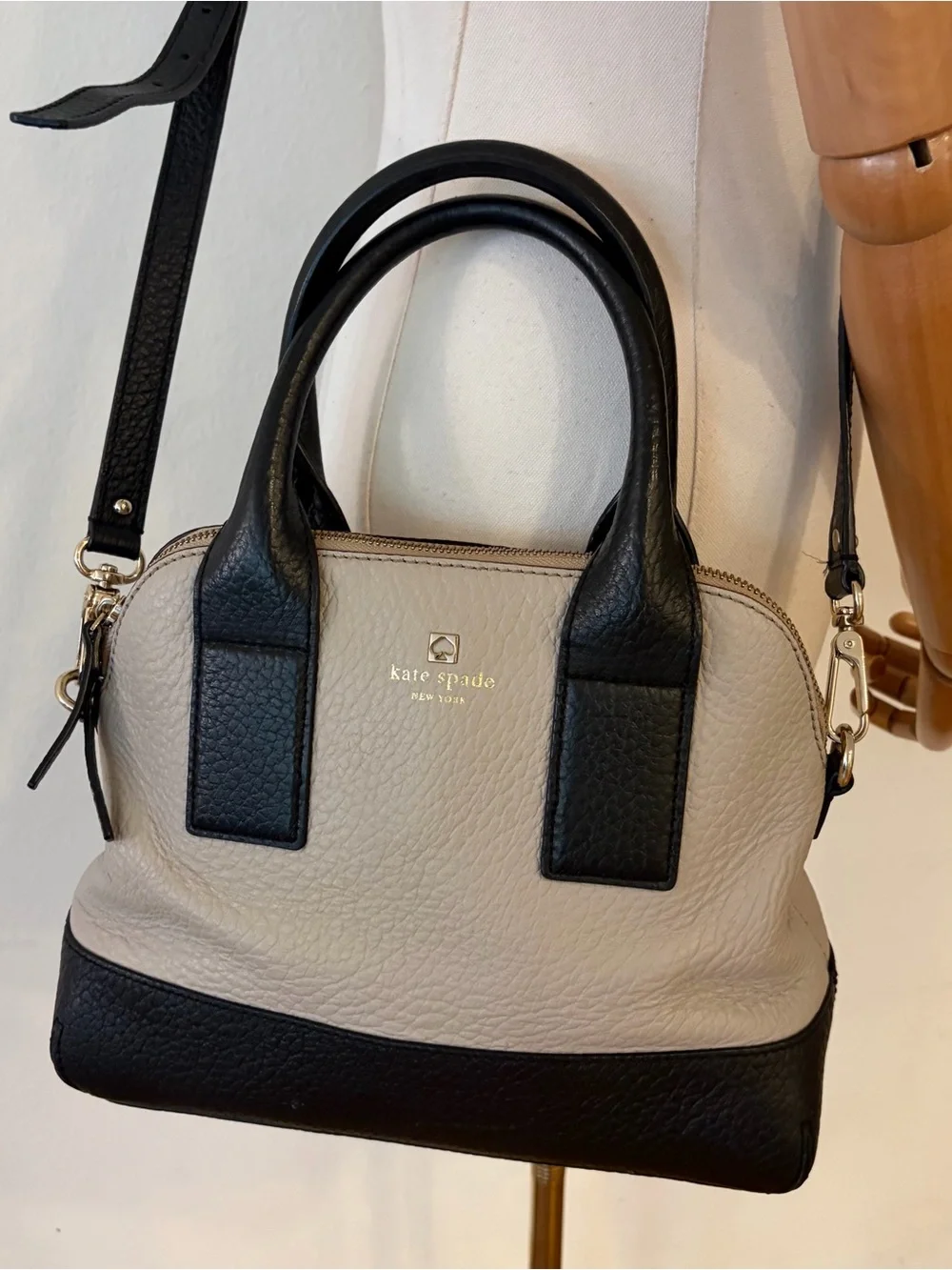 kate spade Two-Tone Black & Cream Pebbled Leather Satchel